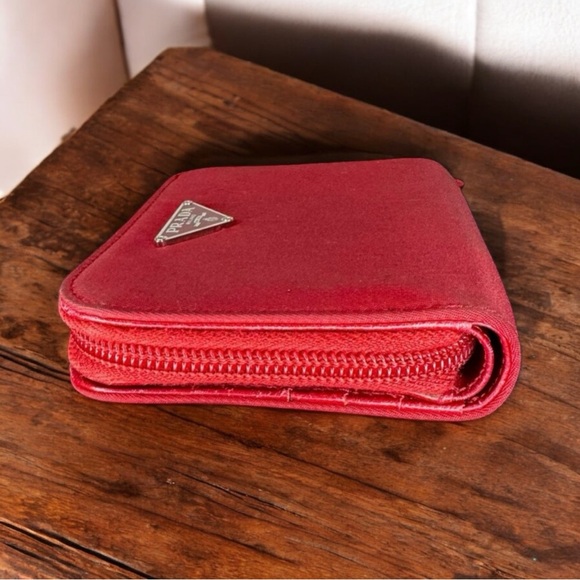 Prada Red Nylon & Saffiano Leather Zip Compact Wallet - Picture 6 of 10